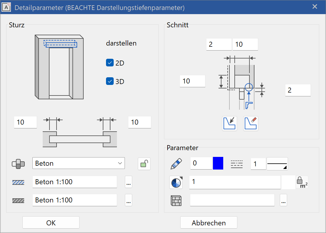 lintel-parameter-menu