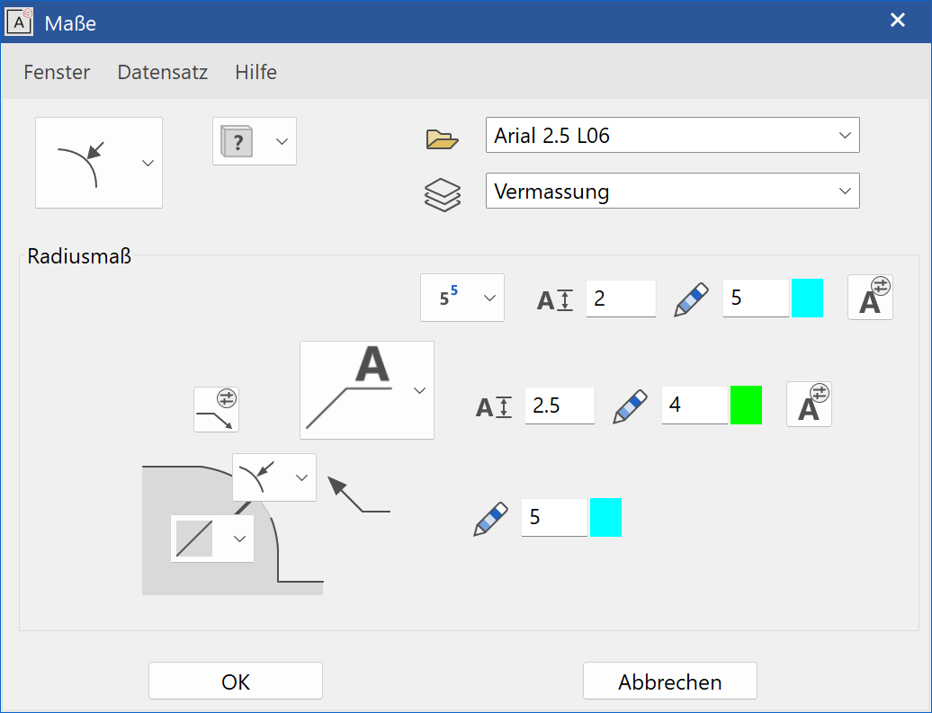 dimension-radius-parameter-menu