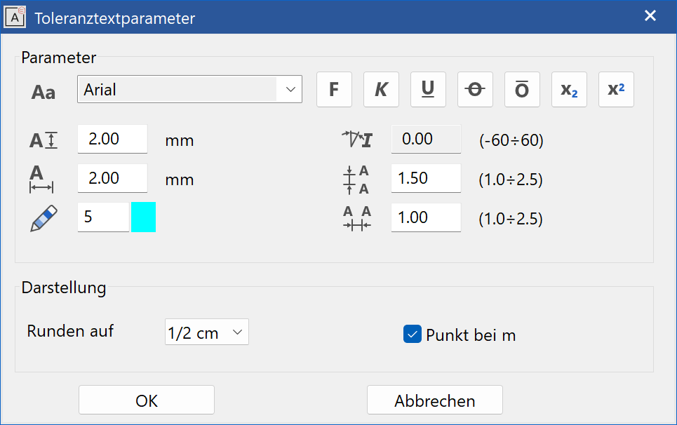 dimension-tolerance-parameter-menu