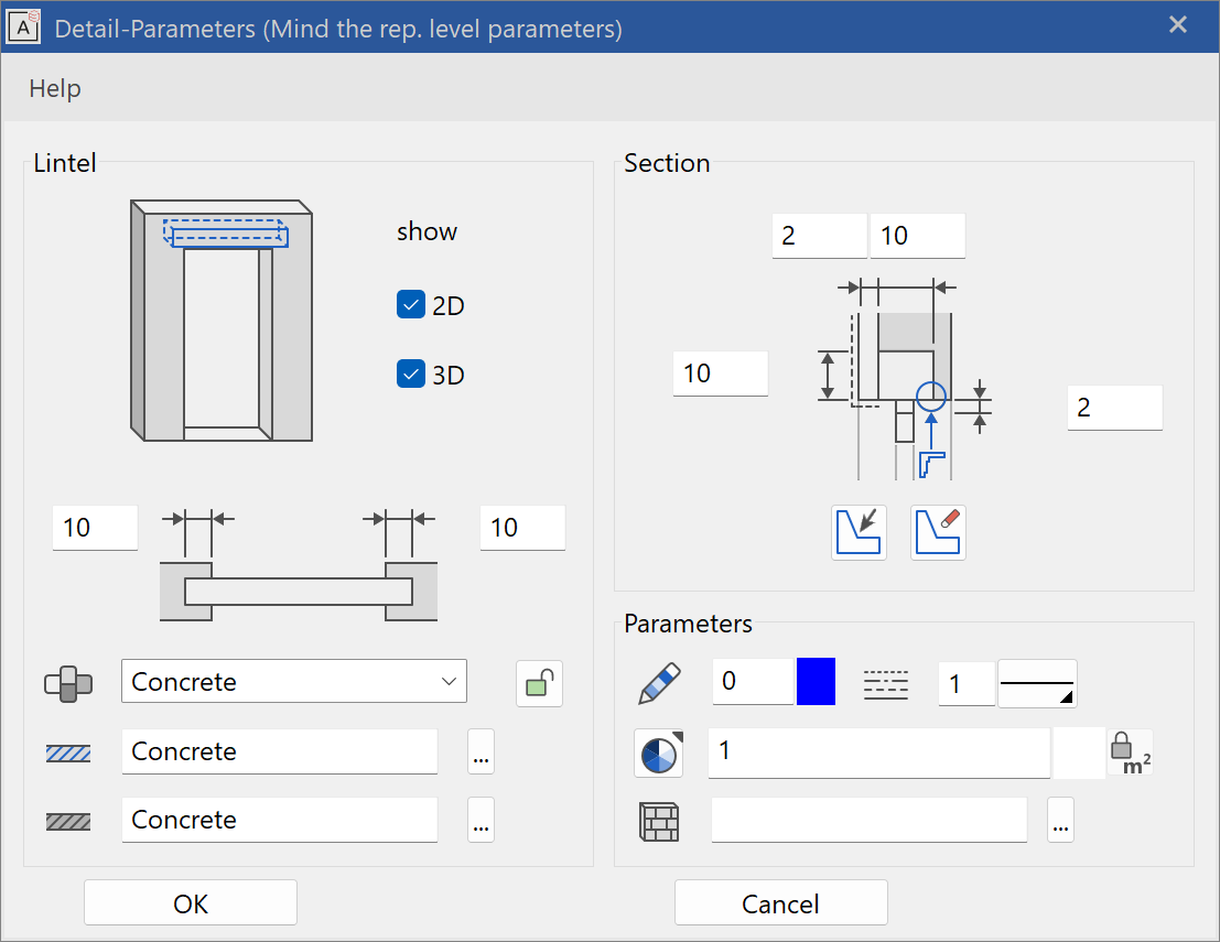 lintel-parameter-menu