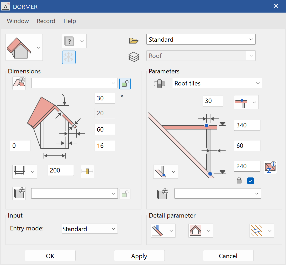 dormer-parameter-menu