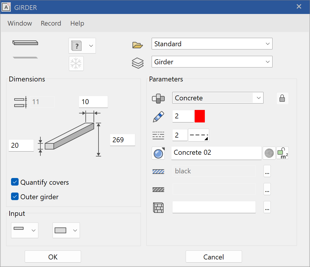 girder-parameter-menu