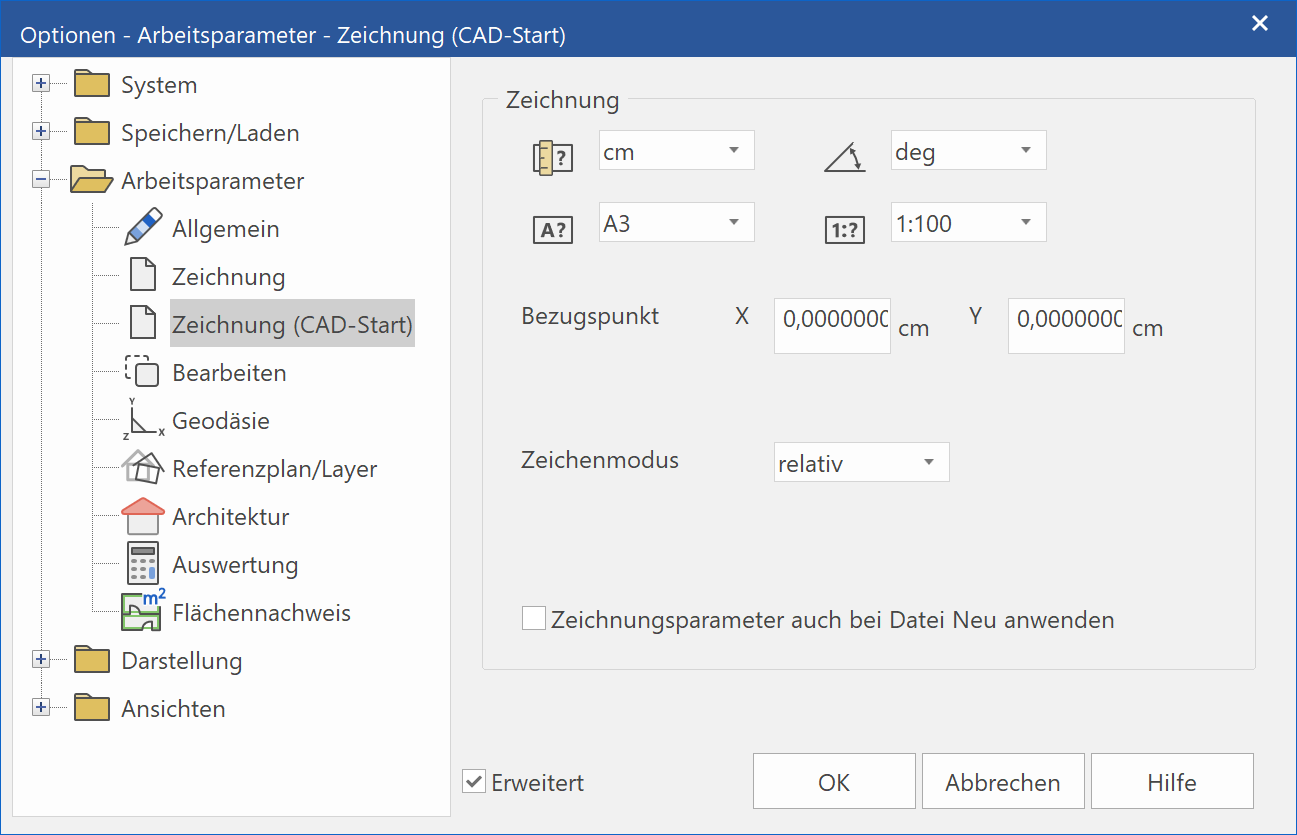 work-parameters-cad-start-menu