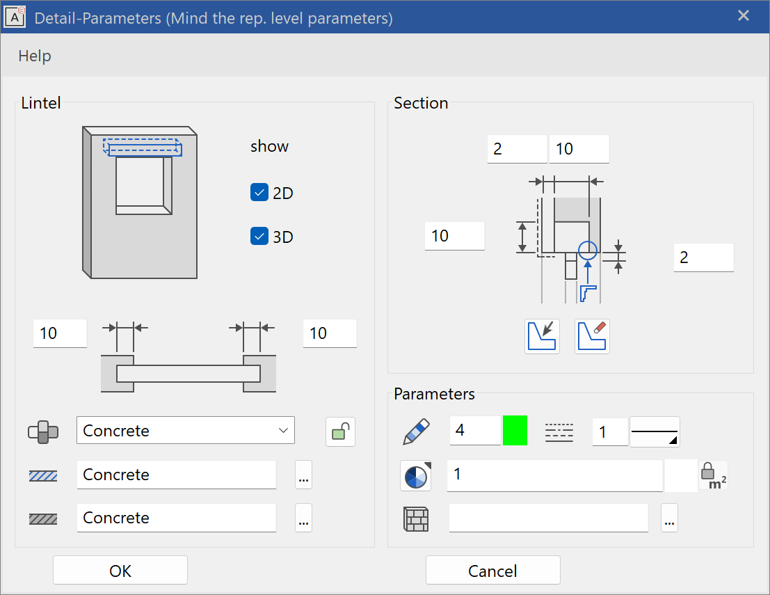 lintel-parameter-menu