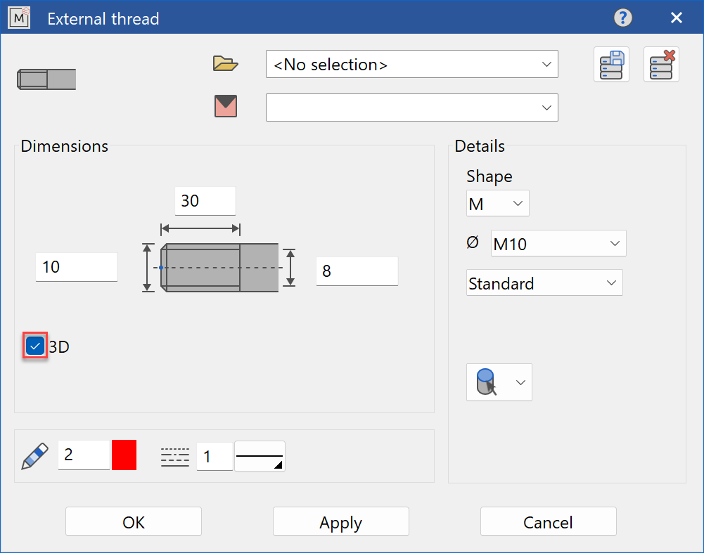External thread - ELITECAD Mechanics 16 Help Center