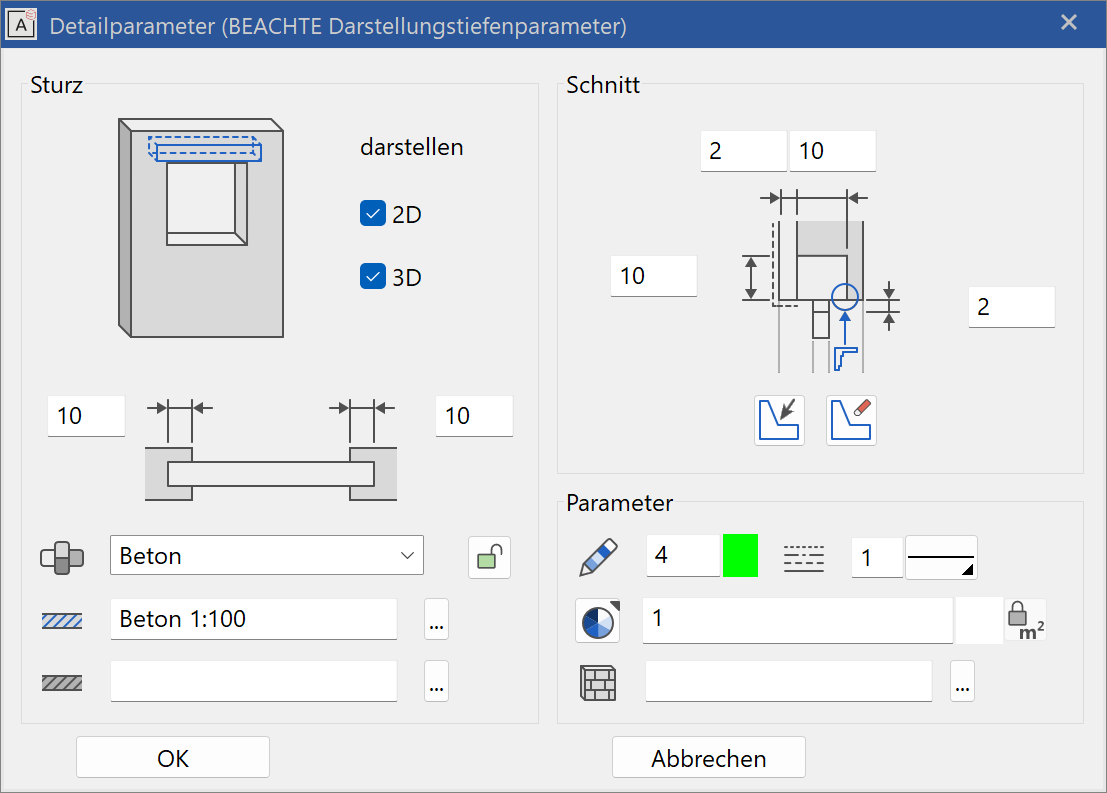 lintel-parameter-menu