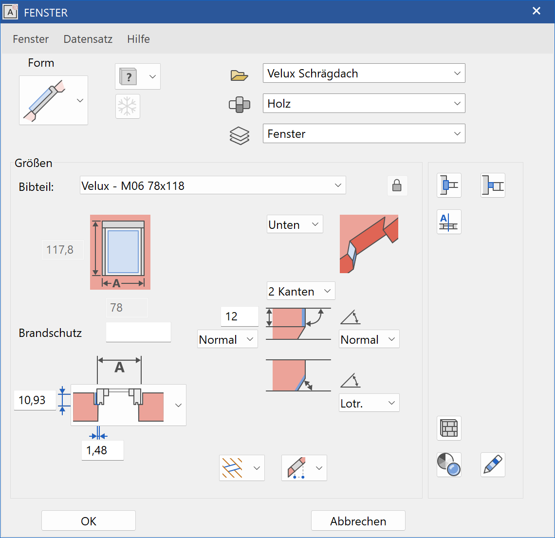 sloped-roof-window-parameter-menu