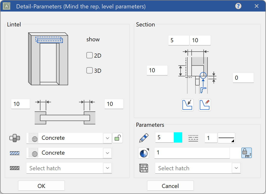 lintel-parameter-menu
