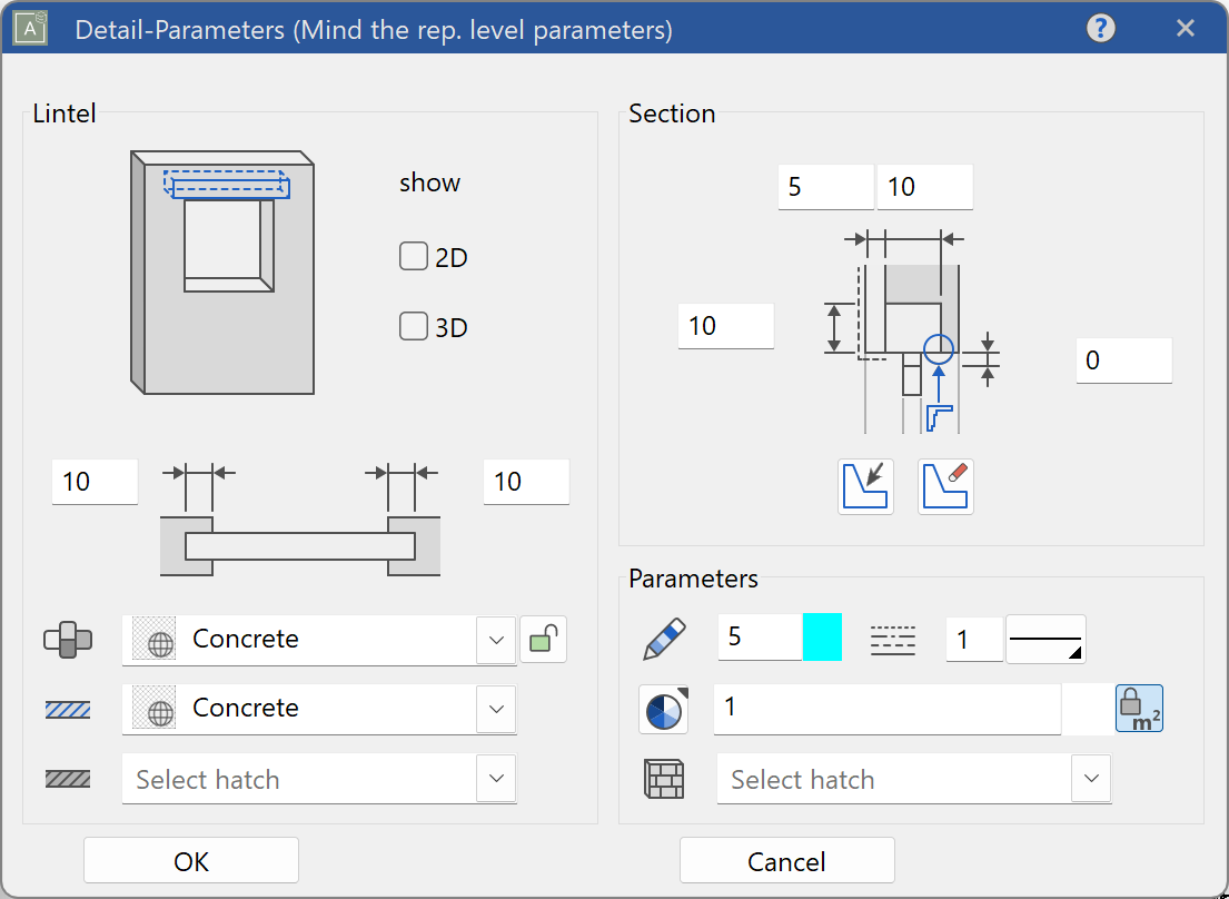 lintel-parameter-menu