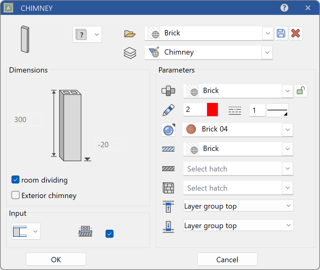 chimney-parameter-menu