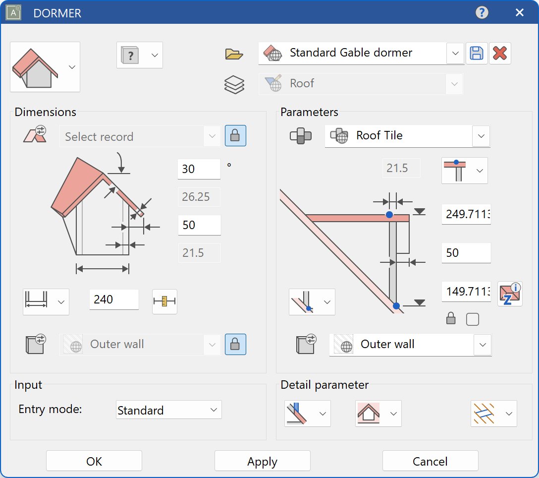dormer-parameter-menu