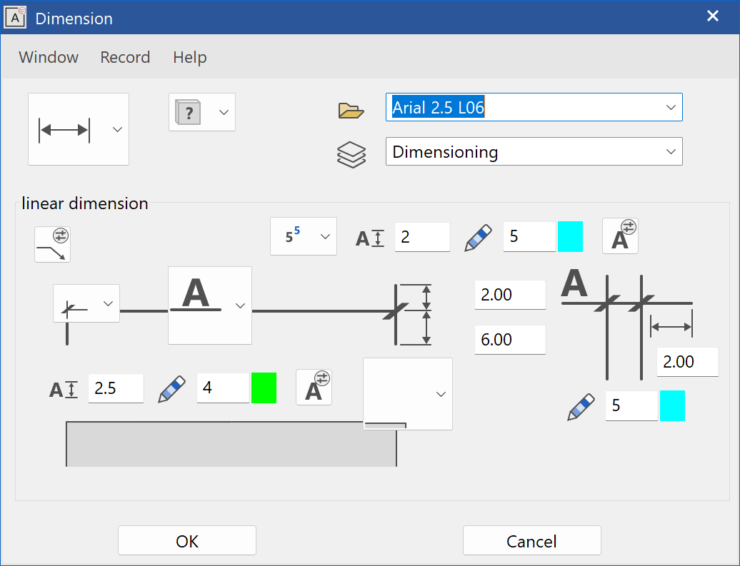 dimension-linear-parameter-menu