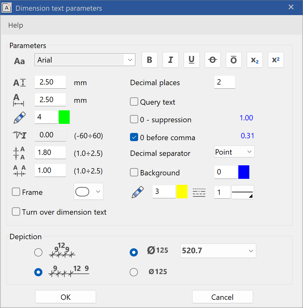 dimension-text-parameter-menu