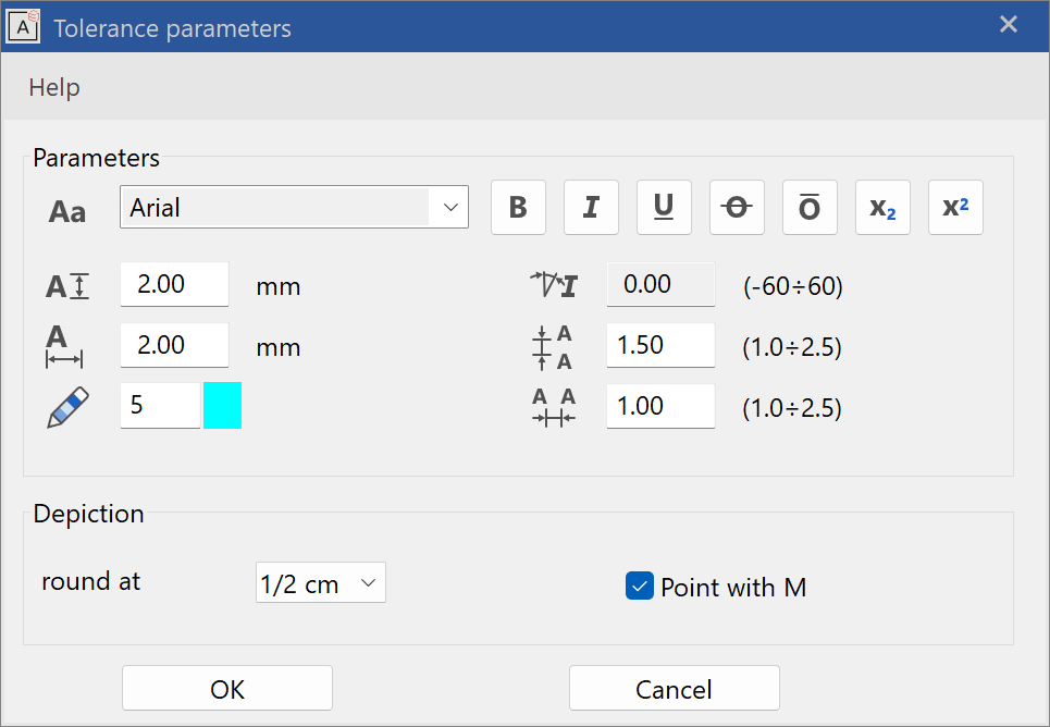 dimension-tolerance-parameter-menu