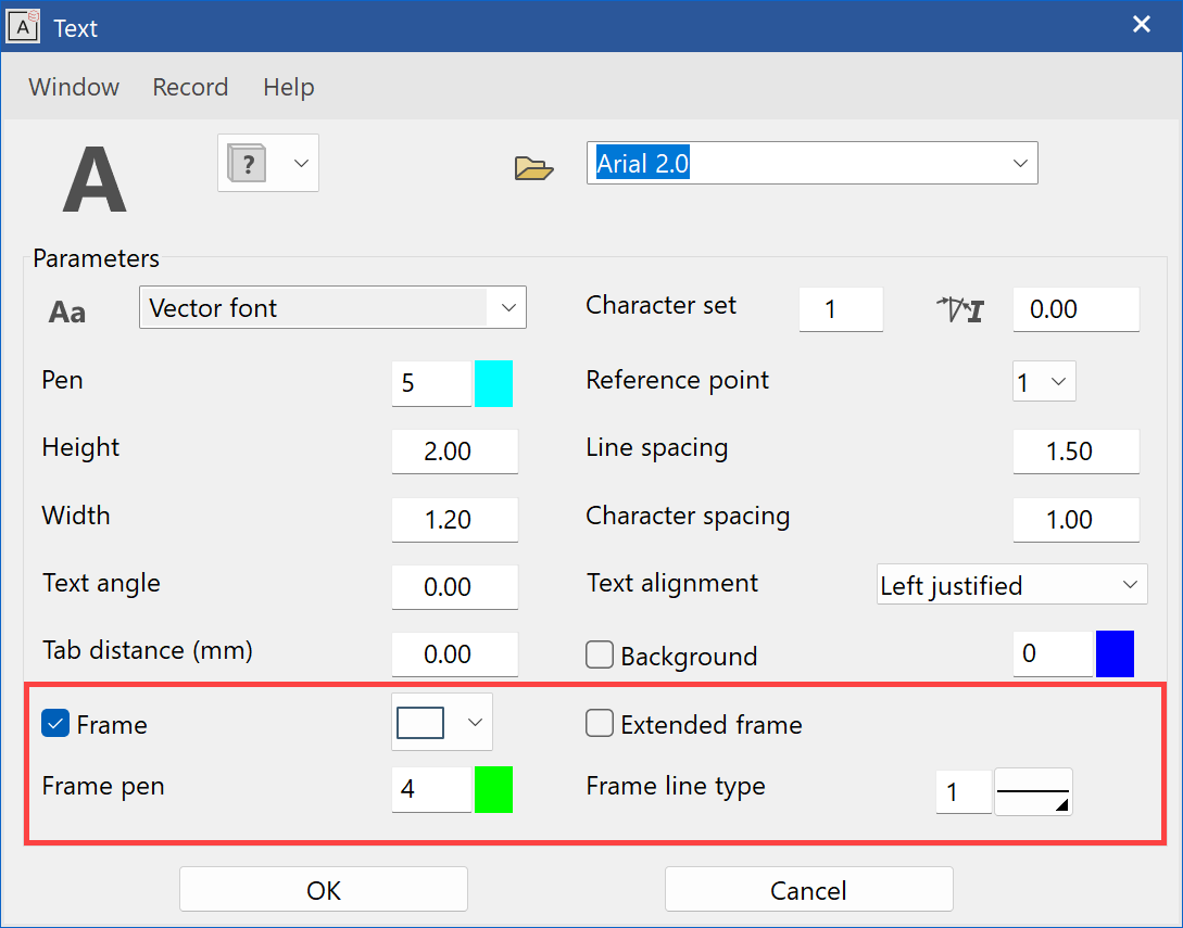 text-frame-parameter-menu