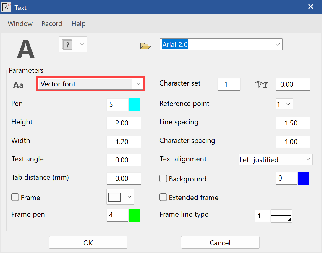 text-parameter-menu