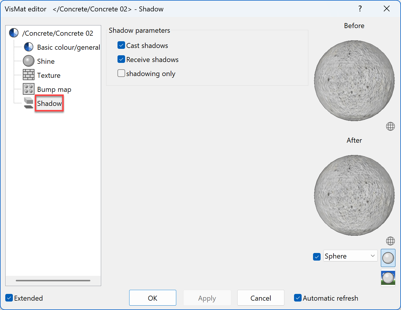 shadow-parameter-menu