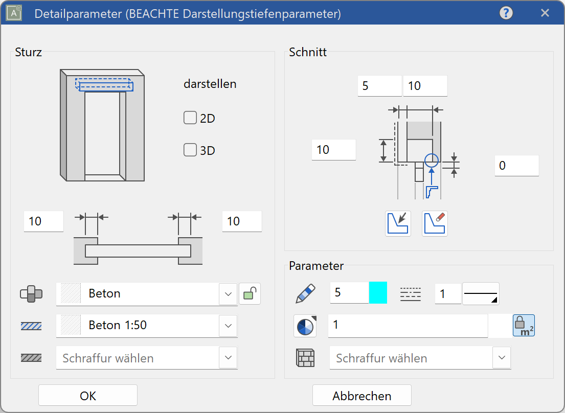 lintel-parameter-menu
