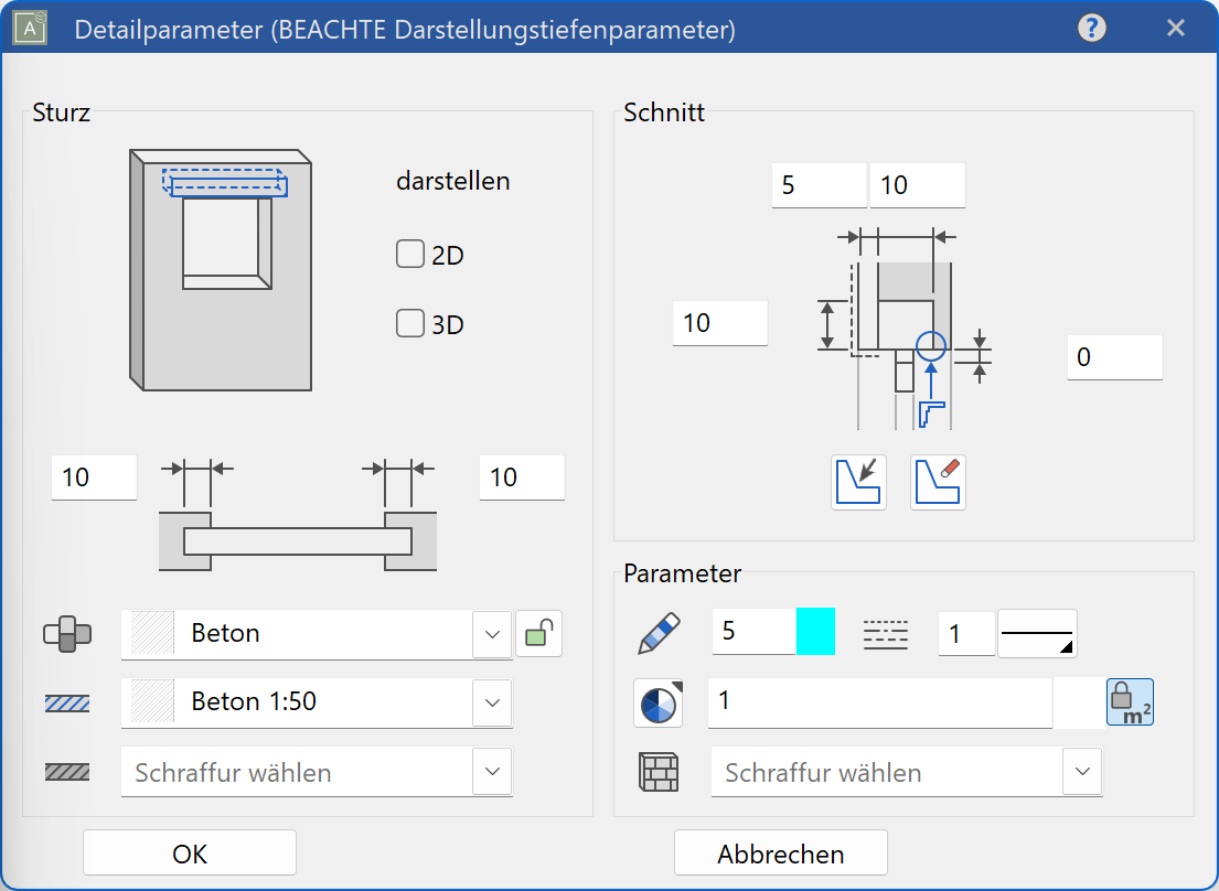 lintel-parameter-menu