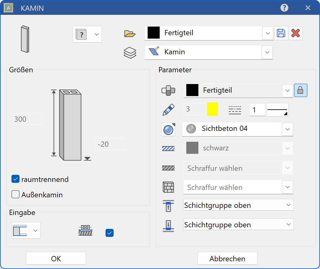 chimney-parameter-menu