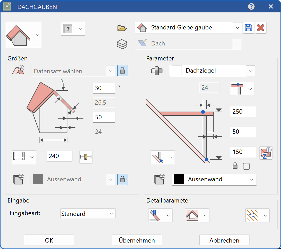 dormer-parameter-menu