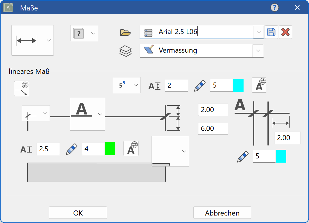 dimension-linear-parameter-menu