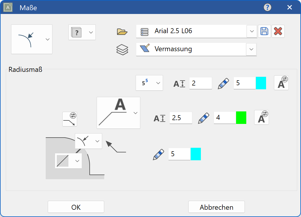 dimension-radius-parameter-menu