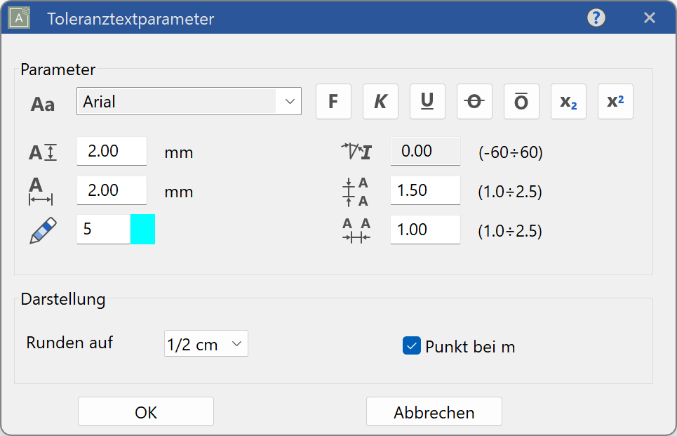 dimension-tolerance-parameter-menu