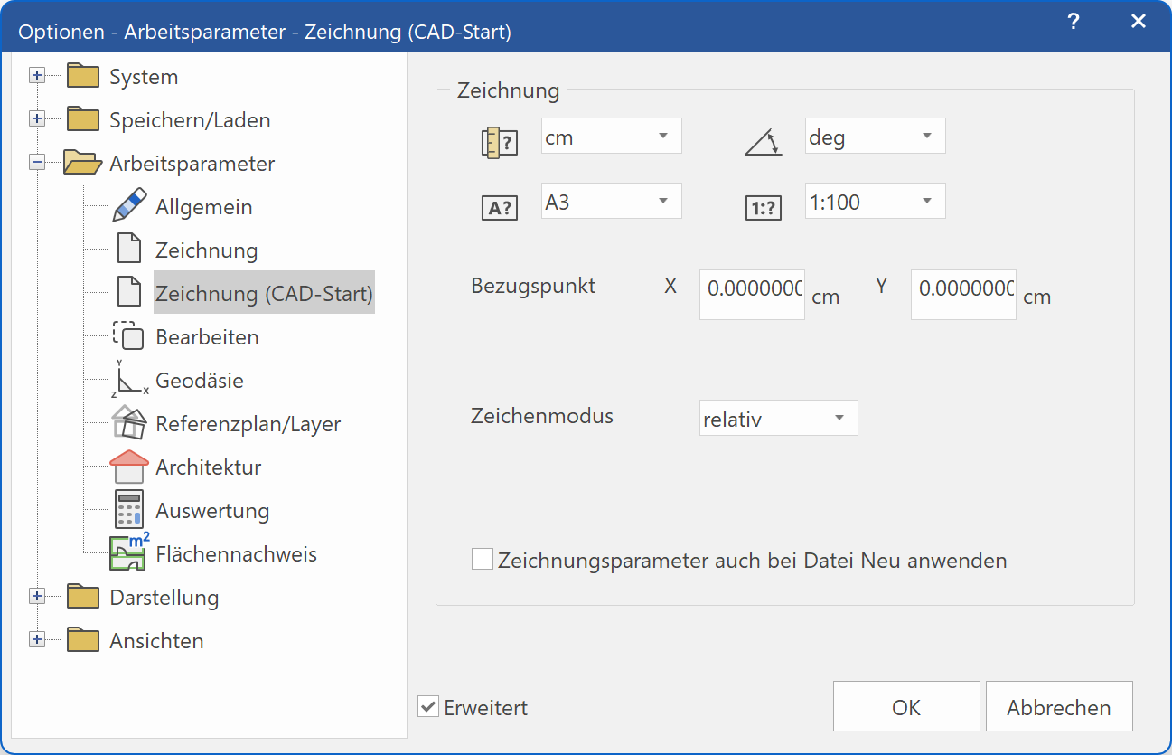 work-parameters-cad-start-menu