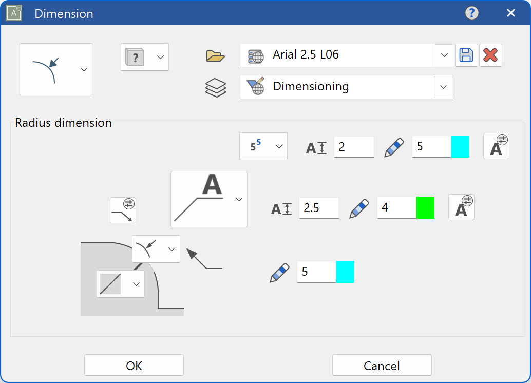 dimension-radius-parameter-menu