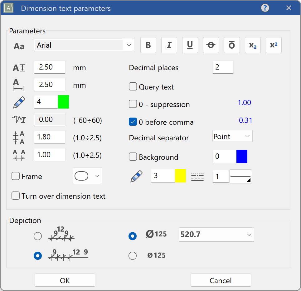 dimension-text-parameter-menu