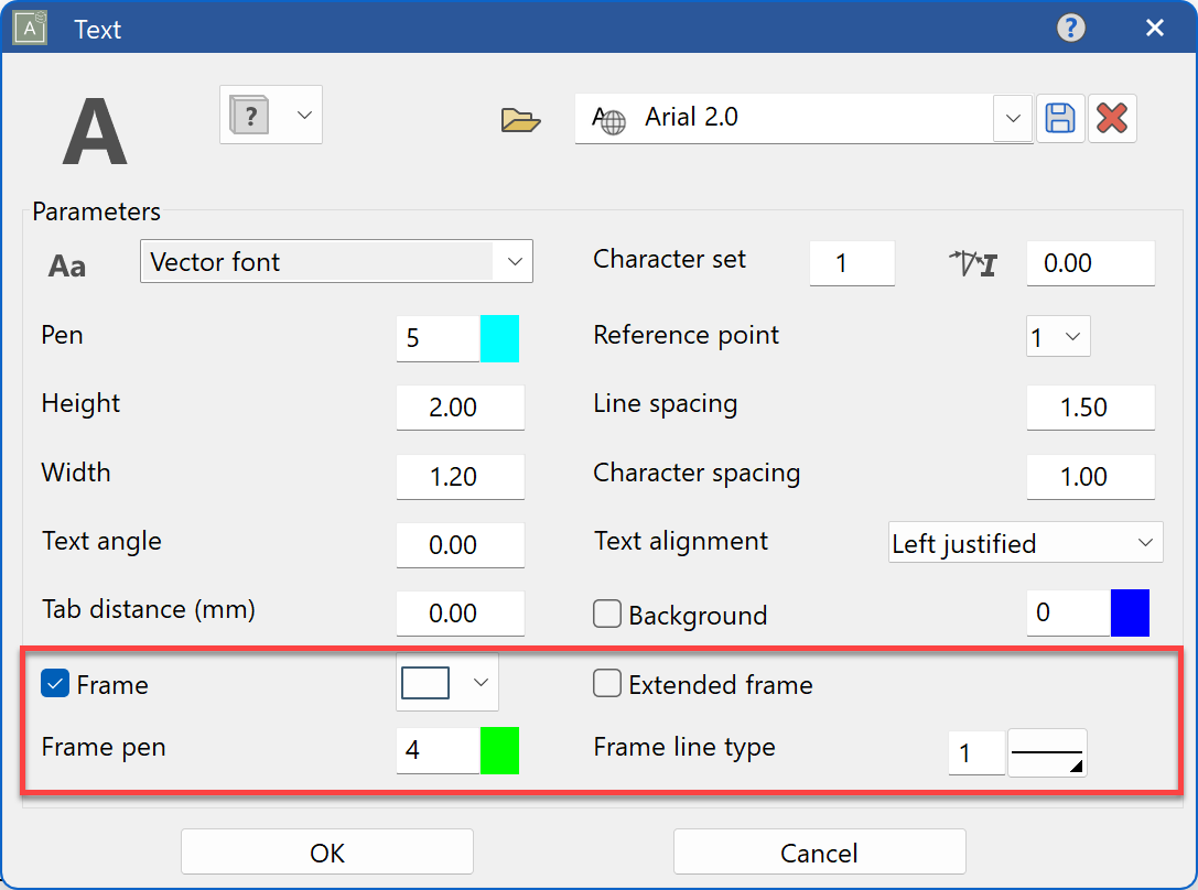 text-frame-parameter-menu